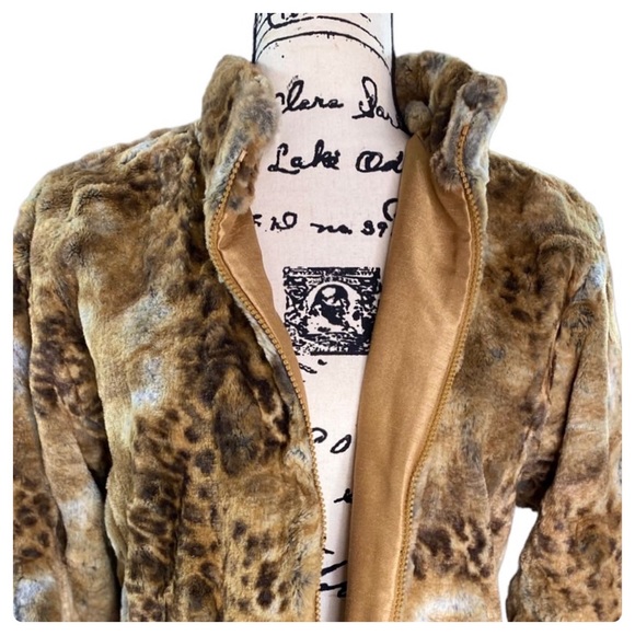 Boutique - Reversible Shantung Taffeta Brilliant Gold Ultra-Soft Faux Fur Coat M - Picture 6 of 16